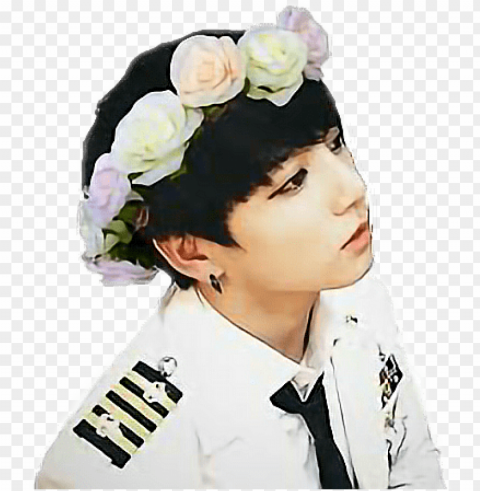 jungkook bts flowercrown cute - bts jungkook Transparent PNG Graphic with Isolated Object