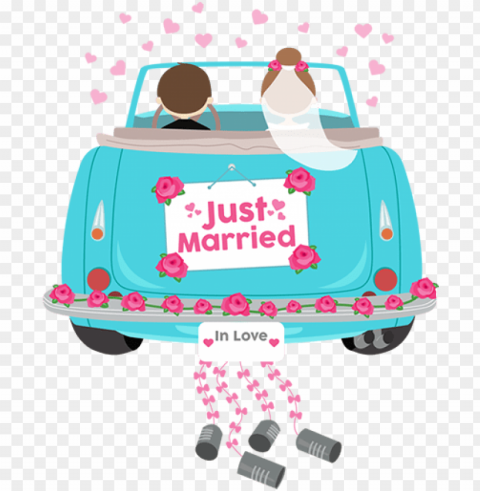 just married - just married bride and groom wedding car tote bag PNG images with transparent backdrop