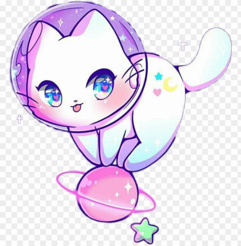 #kawaii #cat #neko #nya #space #astronaut #multicolor - cat in space drawi Transparent Background PNG Isolated Pattern