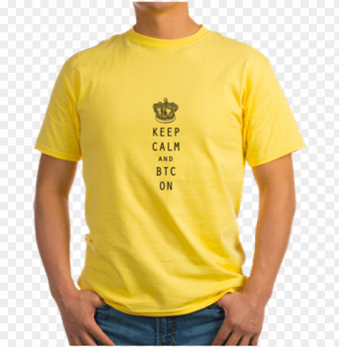 keep calm and btc on libertarian bitcoin merchandise - blue basketball sneaker yellow t-shirt Isolated PNG Image with Transparent Background