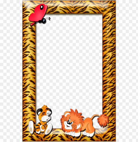 kids photo frame with tiger and lion page - frame lio Transparent PNG pictures for editing