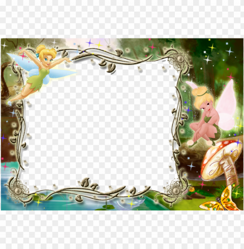 kids transparent photo frame with tinkerbell - tinkerbell birthday frame PNG Image with Isolated Artwork