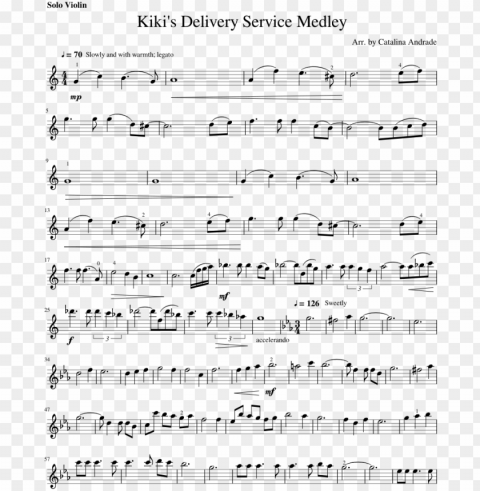 kiki's delivery service medley for solo violin - scv babylon sheet music Transparent Background Isolation in PNG Image