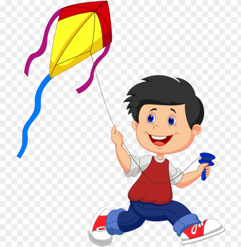 kite cartoon illustration - boy flying kite clipart Isolated Icon with Clear Background PNG