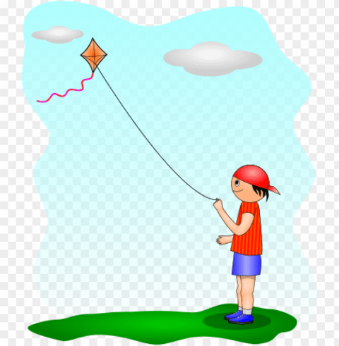 kite flying- boy playing a kite Isolated Element on Transparent PNG