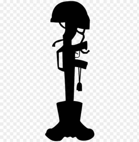 kneeling soldier - fallen soldier battle cross silhouette Isolated Object with Transparent Background in PNG