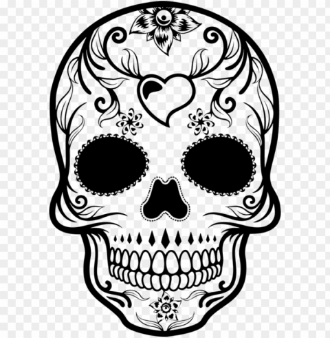 la calavera catrina day of the dead skull drawing - new orleans saints sugar skull Isolated Element in Transparent PNG