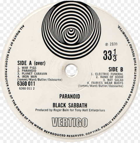 label notes - - black sabbath vinyl label Clear image PNG