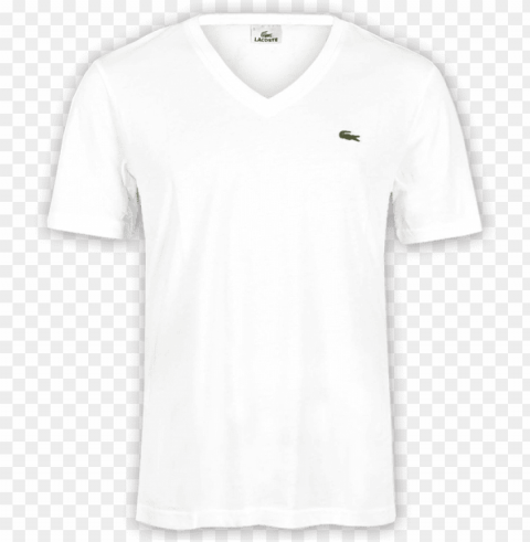 lacoste white pima vneck tee - white t shirt front and back Isolated Object on Transparent PNG