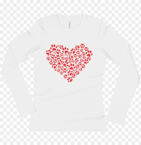 ladies' animal lover dog cat paws heart long sleeve - stickertalk 4in x 4in paw print heart sticker vinyl PNG images with transparent layering