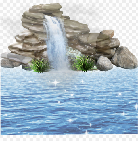 lagoon waterfall mystic water rocks fantasy waterfalls - tubes nature Transparent Background Isolated PNG Illustration