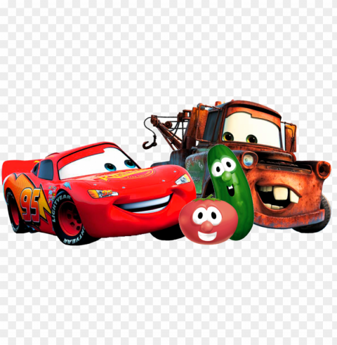 lightning mcqueen bob the tomato larry the cucumber - disneyland park walt disney studios park Isolated Item with Clear Background PNG