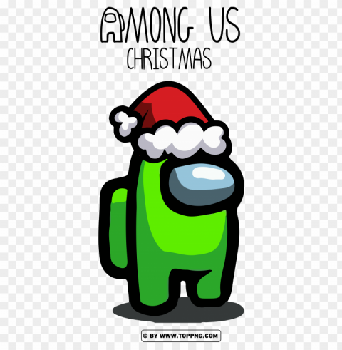 lime among us character with santa hat PNG images for mockups