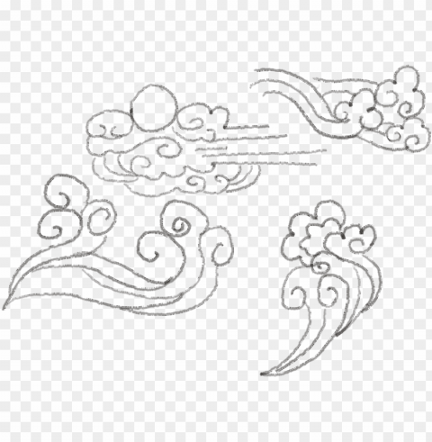 Linear Ink Element Auspicious Cloud And Psd - Line Art HighQuality PNG Isolated On Transparent Background