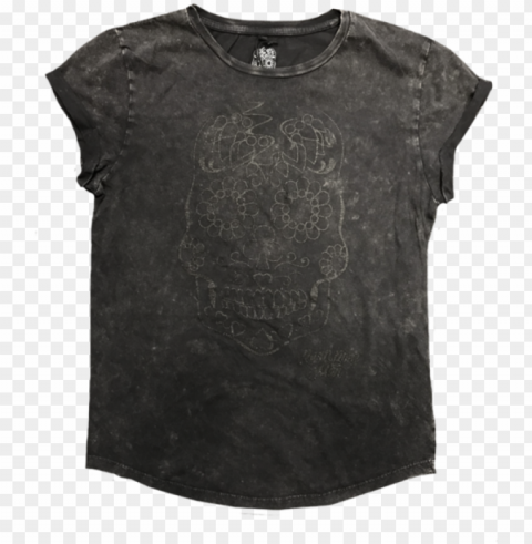 litter skull girls acid black t-shirt - black acid wash shirt wome PNG images for editing