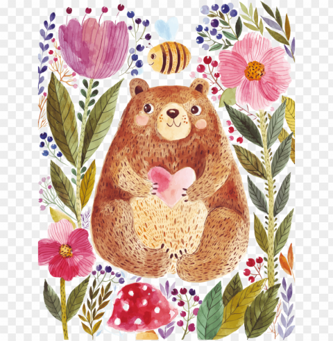 Little Bear Watercolor Transparent PNG Isolated Element With Clarity