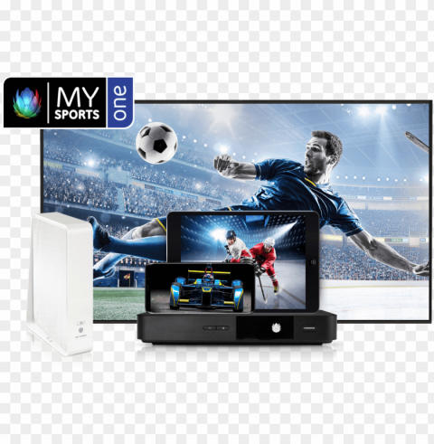 live sport and top games with mysports upc upc - television set Isolated Character on HighResolution PNG