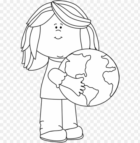 lobe black and white girl hugging earth clip art - save the earth clipart black and white Isolated Character on Transparent Background PNG