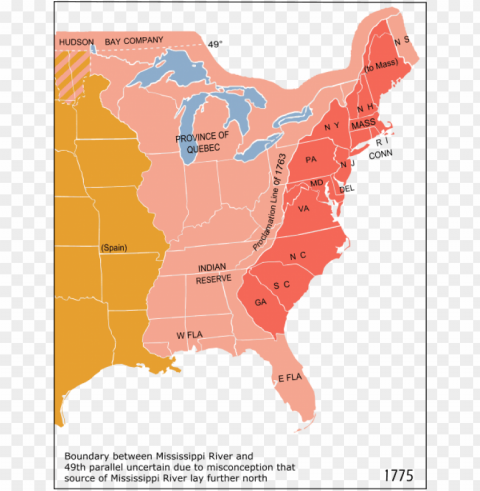 location of thirteen colonies map - proclamation of 1763 PNG images with transparent overlay