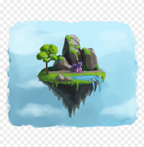 lollipony cloud female floating floating island - floating island waterfall drawi PNG Graphic with Clear Background Isolation