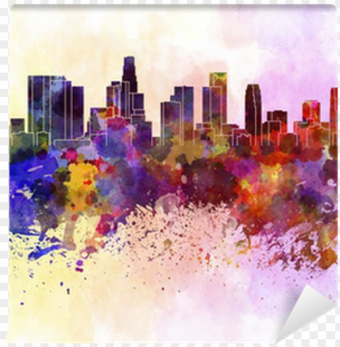 los angeles skyline in watercolor background wall mural - los angeles skyline art High-quality PNG images with transparency