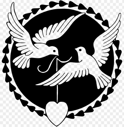 love birdsblack and white Clear Background PNG Isolated Illustration