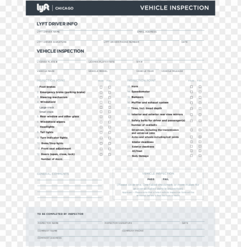 lyft chicago inspection form org - lyft inspection form florida Isolated Item with Transparent Background PNG