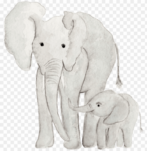 mama and baby watercolor elephant PNG with no background free download