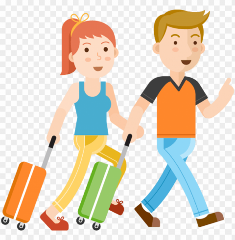 man and woman traveling together - 拉 行李 箱 的 人 卡通 Clear Background PNG Isolated Design Element