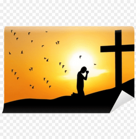 man praying under the cross wall mural pixers - man praying silhouette PNG Image with Clear Isolation