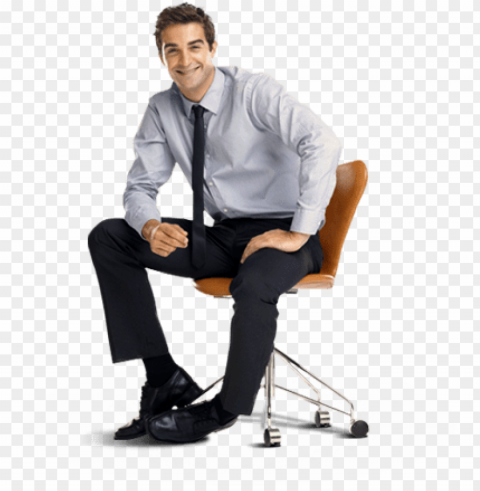 man sitting in chair smiling - sitting on chair Isolated Illustration with Clear Background PNG