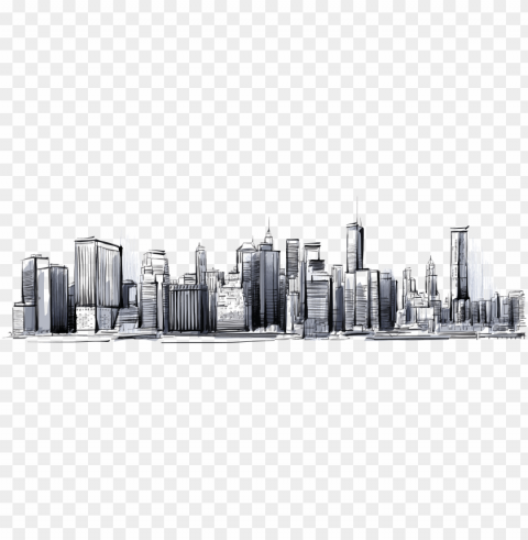 manhattan cities skylines drawing - city skyline drawi PNG Graphic Isolated on Clear Background Detail