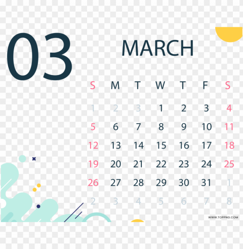 March Mar 2023 Calendar Transparent Clear Background PNG with Isolation
