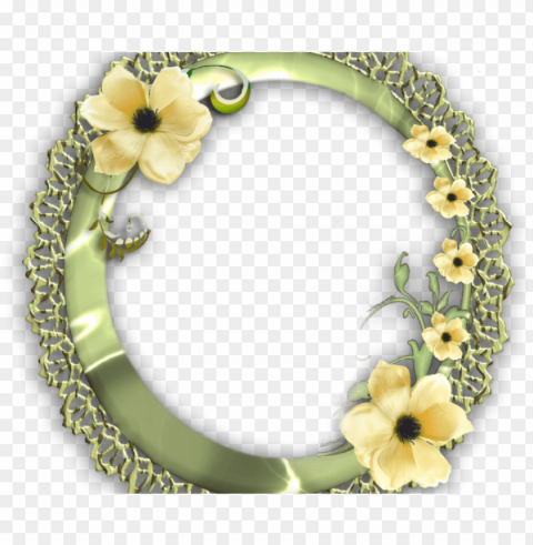 marco redondo de flores amarillas - picture frame Isolated Character in Transparent PNG