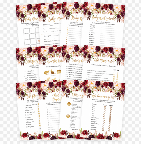 marsala and gold floral baby shower game pack - game HighQuality PNG with Transparent Isolation PNG transparent with Clear Background ID 06d6c11a