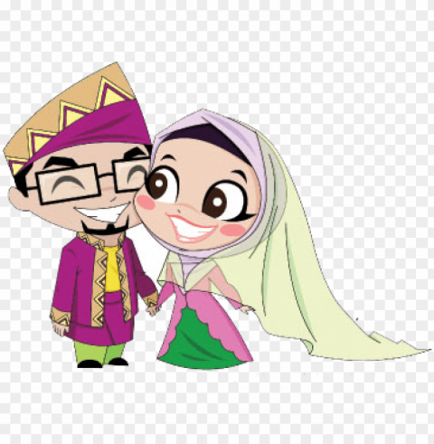 mat so'od and so'odah is a pair of married couple - islamic cartoon weddi ClearCut PNG Isolated Graphic