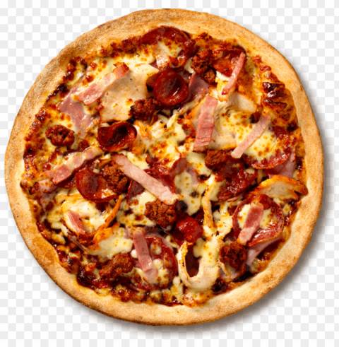 meat deluxe - pizza top view Transparent PNG images complete package