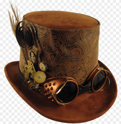 mens brown top hat with goggles mci - steampunk hat PNG with transparent bg
