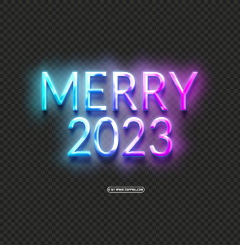 merry 2023 with neon light Isolated Artwork with Clear Background in PNG