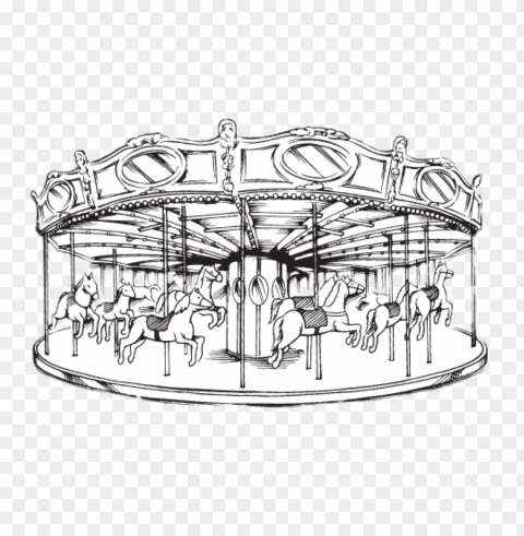 merry go round black and white drawing PNG image with no background