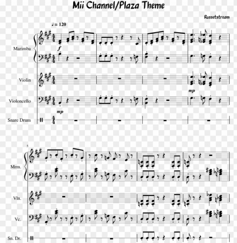 mii channel plaza theme sheet music for violin percussion - mii channel theme violi Clear PNG file