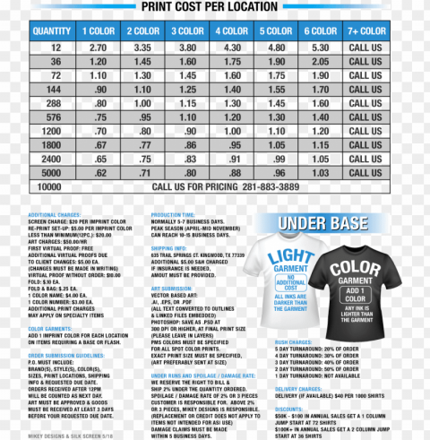 mikey designs t-shirt screen printing price list - contract screen printing price list 2018 PNG for educational use
