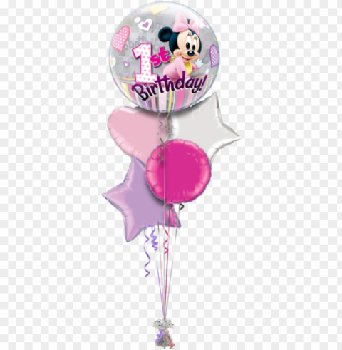 Minnie 1st Birthday Special Age Balloon - 22 Minnie Mouse 1st Birthday Bubble Balloons - Mylar PNG Images For Editing