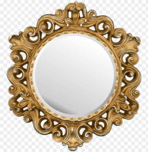 mirror sticker - gold round picture frame Transparent Background Isolated PNG Item