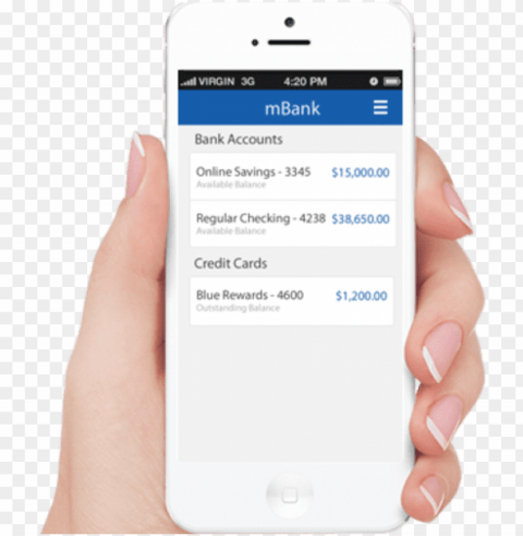 mobile banking application by mantra information services - white iphone in hand HighResolution Isolated PNG with Transparency