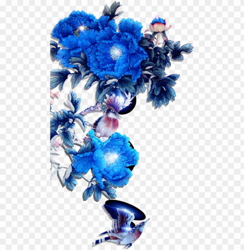 modern hand painted flowers - no background flowers blue PNG photo with transparency