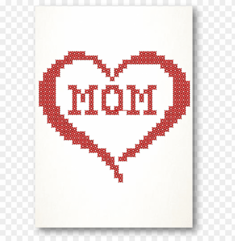 mom in heart cross stitch embroidered card - cross stitch cards mothers day Transparent PNG Isolated Illustration
