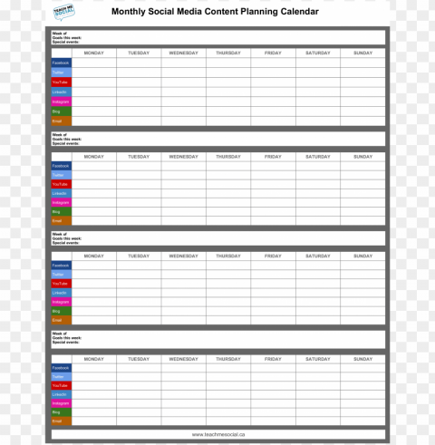 monthly social media calendar main image download template - pdf social media calendar template PNG with no background required