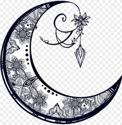 moon ink drawing with transparent background - ebern designs leigh tribal paisley floral moon crescent PNG images with no attribution