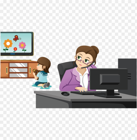 mother working parentwatching tv at home - mother working in office PNG images without restrictions